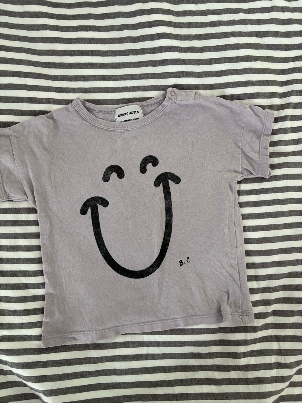 Bobo Choses Lilac Short-Sleeve Tee with Black Smile Graphic